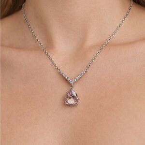 Sterling Silver and Pink Cz  Teardrop Necklace
